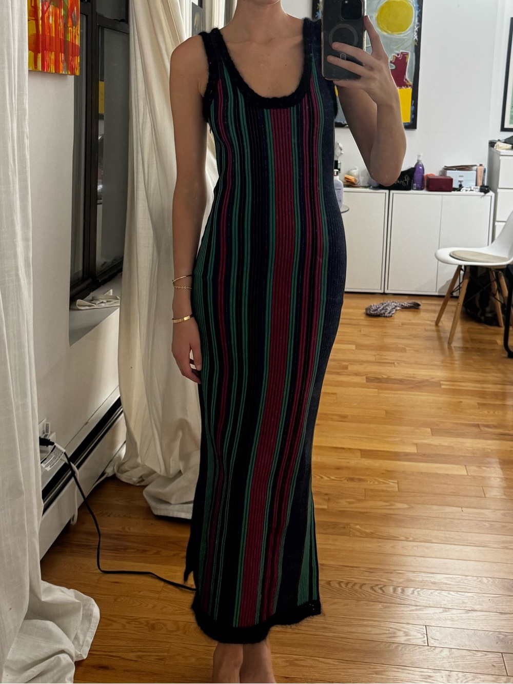 3.1 Phillip Lim Sleeveless Striped Maxi Dress in Black, Green & purple